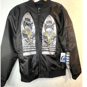 Rebel Vengeance Bomber Jacket Mens M Black Gothic Skull Strap Graphic MA-1